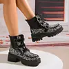 Botines de moto de tobillo para mujer, talla grande, estilo vintage, patchwork de cachemir, suela gruesa, hebilla metálica, botas punk Martin de aumento de altura, venta al por mayor