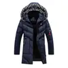 Chaqueta de algodón de longitud media para hombre en otoño e invierno, con forro polar, engrosada, cuello grande de pelo, con capucha, estilo coreano, cálida, acolchada, abrigo moderno