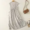Vestido Corto de Algodón y Lino para Mujer 2026 Verano Nuevo Vintage Floral Lujo Ligero Gama Alta Vestido Largo