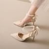 Sandalias de Tacón de Aguja de Gama Alta con Hebilla y Punta 2025 Nuevo Lazo de Perla Francesa Tacones Altos para Ceremonia de Adulto para Mujeres
