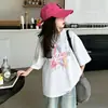 Camiseta de Algodão Manga Curta para Meninas Verão Novo Estilo Moda Coreana Camiseta de Manga Meia para Meninas e Crianças Maiores Tops de Verão