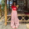 Pantalones Casuales de Pierna Ancha con Botones, Cuadros Naranja # Rojo, para Mujer, Corte Holgado, Adelgazantes, Favorecedores, Versátiles, de Largo Hasta el Suelo.