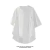 Camiseta de Manga Corta con Remaches y Fruncidos de Verano 2026, Estilo Americano, Talla Grande, Corte Holgado, Estilo Hong Kong, Cuello Redondo, Camiseta Asimétrica para Hombre