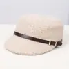 Chapéu de Outono e Inverno Nova Moda Cor Sólida Simples Quente e Confortável Topo Plano com Decoração de Fivela de Cinto Boné de Beisebol Casual Retrô
