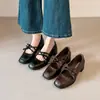 Estilo Novo de Primavera Estilo Retro Francês Sapatos Mary Jane Quadrados Silenciosos para Mulheres com Tiras Cruzadas e Laço, Salto Bloco Suave Sapatos de Salto Único