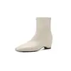 Botines Cortos Elásticos de PU para Mujer Botas Adelgazantes Otoño e Invierno Nuevos Punta Cuadrada Tacón Grueso Medio Calzado sin Cordones Estilo Coreano Color Sólido Botas Individuales Botas Elásticas para Mujer