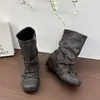 Botines apilados moda personalizada pliegues nuevo 2026 media pantorrilla tacón oculto hebilla de cuero pantorrilla ancha suela gruesa botas de mujer botas