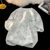 Camiseta Casual Tie-Dye de Manga Curta para Homens, Novo Estilo Americano Tendência Manga Três Quartos Marca de Moda Camiseta Versátil de Manga Curta para Homens