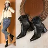 Botines de Tacón Grueso con Punta Francesa de Nicho para Mujer 2026 Otoño Estilo Coreano Botas Marrones Adelgazantes Versátiles Botas Martin de Tacón Alto