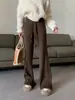 Pantalones de punto acanalado de cintura alta nuevos para mujer 2026, colección otoño e invierno, pierna recta, corte relajado, pantalones casuales de pierna ancha