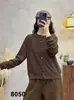Moletom de Veludo Dupla Face 2025 Inverno Novo Retrô Literário Gola Redonda Casual Camiseta Básica Top com Botão Colorido Roupa Feminina