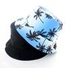 Moda Transfronteriza Todo Combinable Sombrero de Pescador para Hombre y Mujer Estampado Árbol de Coco Sombrero de Cubeta Reversible Sombrero para el Sol Informal para Viajes al Aire Libre