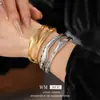 Pulsera Abierta Irregular de Doble Capa con Pliegues Huecos, Moderna, Sencilla, Estilo Fresco, Elegante, de Nicho, Joyería Versátil