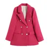 Ropa nueva para mujer de estilo americano transfronteriza 2026, blazer de doble botonadura de longitud media con textura en cuatro colores, moderno y elegante