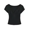 Camiseta de Manga Corta con Cuello en V Estilo Minimalista Francés para Mujer, Modelo Nuevo Verano 2026, Inteligente Diseño con Efecto Adelgazante Cruzado