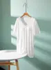 Camiseta fina de modal con cuello en V y manga corta, con copas en el pecho, longitud extendida, talla grande para mujer, top que cubre la cadera, camiseta base lisa de manga corta