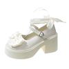Mocassins de salto alto com arco estilo francês feminino 2024 Nova moda para todos os jogos cinto de fivela de salto grosso Mary Jane Shoes