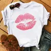 Camiseta de Manga Corta para Mujer Verano Camiseta de Manga Corta Moda Labios Rojos Huella Digital Camiseta para Dama Top Camiseta Gráfica de Dibujos Animados para Mujer