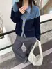 Cardigan de Punto Patchwork de Mezclilla con Sentido de Diseño Transfronterizo Estilo Coreano Otoño/Invierno 2026 Nuevo Suéter Abrigo de Estilo Casual para Mujer