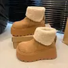 Botas de nieve populares de suela gruesa, que aumentan la altura, para mujer, nueva colección de invierno 2026, forradas de polar, cálidas, botines cortos esponjosos, zapatillas de algodón de gran tamaño a la moda