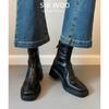 [En Stock] Botines de Tacón Cuadrado Botas tipo Martin Botines Individuales para Primavera y Otoño Botines con Cremallera Trasera Botas de Tacón Grueso para Mujer
