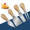 Pronta entrega Faca de Queijo Conjunto de 4 peças faca de manteiga de aço inoxidável faca de pizza cabo de carvalho queijo queijo faca e garfo
