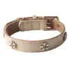 Nuevo Collar para Mascotas de Aminge, Collar para Perro de Piel PU Estampado en Oro con Pedrería, Collar para Perro con Hebilla Metálica