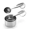 Conjunto de 10 peças de xícaras e colheres medidoras de aço inoxidável com escala, cabo de silicone, colher para café, leite em pó, utensílios de cozinha para panificação