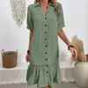 Ropa de Otoño Europea 2026 para Mujer Temperamento Elegante Moda Estilo Neutro Manga Corta Solapa Cárdigan Color Sólido Vestido Largo