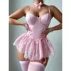 Vestido camisola mini estilo balé feminino com alças, rendas transfronteiriças europeias e americanas, acinturado, lingerie doce e sexy, atacado de comércio exterior