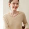 Nuevo Suéter de Cachemir para Otoño e Invierno para Mujer, Cuello en V, Holgado, Delgado, Tejido, Color Sólido, Pulóver, Camiseta de Base con Top