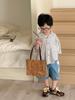 Ropa Infantil Montaigne 2025 Verano Nuevo Camisa de Manga Corta con Estampado de Rayas Estilo Coreano para Niño Pequeño y Mediano Top de Algodón Cáñamo Moderno