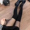 Pantalones de Punto Japonés Falsos de Cintura Alta Hasta la Rodilla Medias de Seda Finas para Mujer Negro y Blanco Terciopelo Falso Largo para Muslo
