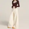 Jeans blancos de pierna ancha con forro de polar para mujer, otoño e invierno 2026, casual petite, adelgazantes, de cintura alta, rectos relajados, con caída