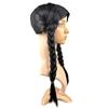 Peluca Adams de estilo similar, longitud media, trenza doble, Wednesday, gorro para la cabeza, peinado COS, giro, borla, trenza grande