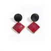 Aretes Redondos con Forma de Diamante, Bloques de Color Retro Europeos y Americanos, Resina, Goteo de Aceite, Pendientes Transfronterizos Maillard Otoño e Invierno, Adornos de Oreja Vintage para Mujer