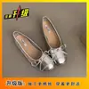 Sapatilhas de Boca Rasa Laço Veludo Fosco Bico Redondo Sapatinhos Scoop Fragrância Suave Sola Macia Sapatos de Ballet 2025 Novo Estilo Outono