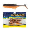 Kit com 7 peças Shark Slay de iscas macias, iscas macias T-tail, minhocas macias, altamente elásticas, iscas macias TPE de duas cores, flutuantes, para pescar truta e lúcio