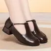 Zapatos Mary Jane de tacón grueso versátiles y cómodos para mujer, zapatos de cuero con tira en T, zapatos de vestir bajos, estilo retro para primavera y otoño