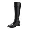 Botas de Cano Alto Estilo Britânico para Mulheres 2025 Novo Estilo Quente Emagrecedoras Pretas Retas Botas de Cavaleiro Botas de Salto Grosso