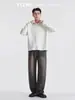 Pantalones anchos de Yizhi estilo retro, lavados, degradados, para hombre, otoño, lyocell, holgados, rectos, con caída, jeans casuales