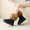 Nuevas botas de nieve de media pantorrilla para mujer de comercio exterior transfronterizo, zapatos de algodón, botines gruesos para mujer con ribete de gamuza