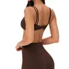 Camiseta de tirantes doble sin costuras transfronteriza para yoga para mujer con copas fijas, diseño de espalda cruzada, sujetador deportivo con tirantes finos para fitness