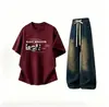 Conjunto de manga curta para homens, marca ins de verão na moda, roupas masculinas de corte solto, um conjunto estiloso de duas peças combinado com jeans de alta qualidade