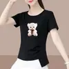 2026 Nova Camiseta de Manga Curta para Gestante de Comércio Exterior Feminina Solta Tamanho Grande Modeladora que Cobre a Barriga Estampada Meia Manga Top