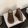 Temporada Primavera y Otoño 2026 Mocasines Casuales de Gamuza y Piel Genuina Estilo Coreano Mulas Perezosas con Suela Gruesa y Aumento de Altura para Uso en Exteriores Zapatos de Plataforma