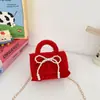 Bolso Pequeño de Hombro para Niños de Nuevo Estilo, Bolso de Mano de Peluche con Lazo para Niñas, Bolso de Cadena de Princesa Lindo Festivo y de Moda para el Año Nuevo