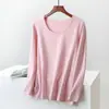 Nuevos estilos de otoño e invierno: Tops básicos de cuello redondo, manga larga, talla grande para mujer, con colores lisos, corte ajustado y grosor añadido para abrigar