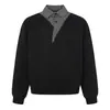 Sudadera de retazos a cuadros de dos piezas falsas con cuello camisero para hombre, marca de moda, cuello cruzado irregular, jersey deportivo de corte holgado único