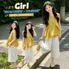 Conjunto de Verano para Niñas 2026 Nuevo Elegante Estilo Coreano Top Irregular Sin Mangas y Pantalón Falda de Pierna Ancha Conjunto de Dos Piezas Moderno